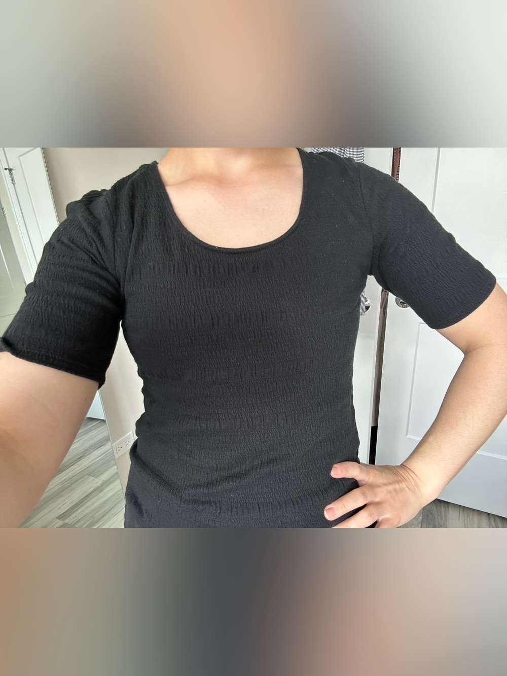 Women’s a new day Black Scoop Neck Short Sleeve Ribbed Mid Sleeve Top